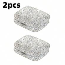 1pc/2pcs Mini 2.32/2.13/0.79IN Stainless Steel Ashtray With Leaf-Shaped Ash Tray, Shiny Glass Rhinestones, Rhinestones, Portable Ashtray, Outdoor Pocket Ashtray, Creative Car Smoking Accessory, Fashionable & Attractive