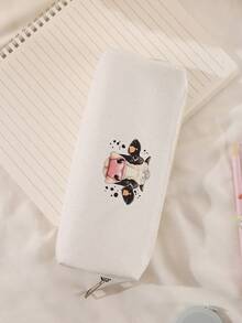 1pc Cartoon Animal Print Corduroy Pencil Case, Stationery Storage Bag, Double-Sided Print Pen Pouch, Portable Multi-Purpose Office Stationery/Pencil Organizer, Gift For Students, Friends, Eid Al-Adha, Holiday Gifts - Multicolor - View 4