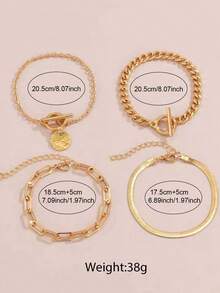 4pcs/Set Unisex Bracelet Set - Bohemian Style, Flat Snake Chain, Paperclip Chain, Chain, Beaded, And Regular Chain Designs, Suitable For Daily Wear And As Gifts