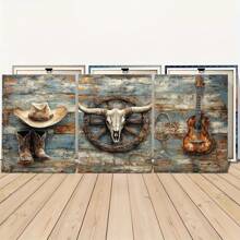 Juego de 3 cuadros de arte de vaquero - Pintura vibrante en lienzo para decoración del hogar, obras de arte para decoración y como regalos, decoración de la sala familiar, arte de pared, impresión en lienzo, listo para colgar