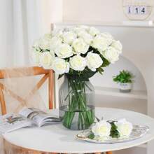 10/20 piezas Flores de rosa artificiales, ramo de rosas blancas, rosas de seda con tallo largo, ramo de novia, ramo del Día de San Valentín, adecuado para decoración del hogar, decoración de habitaciones, decoración de jardín, decoración de paredes, decoración interior y exterior, decoración de dormitorio, decoración de bodas, decoración de mesas, decoraciones de fiestas, decoración de Halloween, decoración de cumpleaños, decoración de otoño