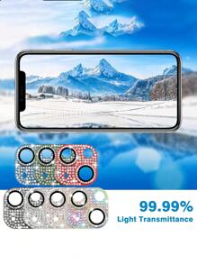 Película protectora de lente de cámara compatible con Apple 13 y 13 Mini, 12, 11, 14, 15, 16 Pro Max, 16E - Cubierta de lente de cristal templado de 9H con diamantes de imitación brillantes en 3D, protección completa anti-arañazos y anti-golpes