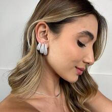Trio Of Studded Click Drop Earrings In White Rhodium Plated - Silver - View 2