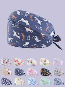 1 Stück Damen Kappe aus Baumwolle-Polyester-Material mit Ditsy Blumen, Herz- und Tiermuster V-Ausschnitt, antibakteriell und staubgeschützt, geeignet für Krankenschwestern, Kosmetiker, Reinigungspersonal in medizinischen Einrichtungen und Haushaltsreinigung - Verschiedenfarbig - Übersicht 8