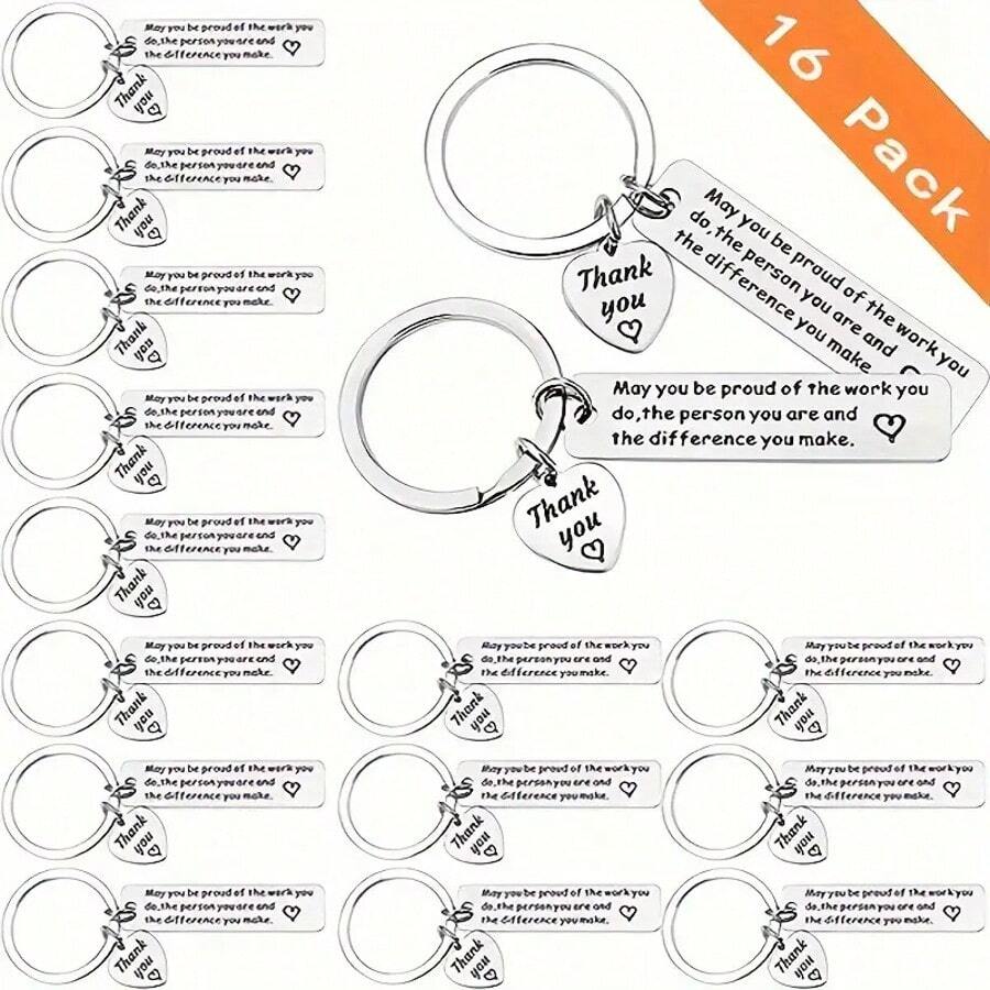 16 Chaveiros de Agradecimento para te deixar orgulhoso do seu trabalho. Adequado para dar presentes de agradecimento a funcionários, colegas, professores, mentores, médicos, enfermeiros, treinadores, presentes de aniversário, presentes escolares e de formatura, presentes surpresa de recompensa da equipe, presentes de amizade, acessórios de carro, encantos de bolsa, mochilas escolares, acessórios fofos góticos Y2k, Halloween, Dia dos Professores, Natal