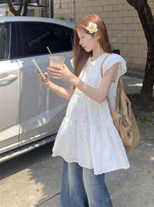 Petite White Embroidered Dress Casual Cute Mini Dress Overlay A-Line Cakes Skirt For Summer
