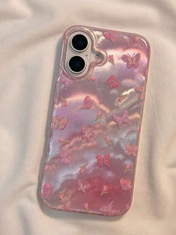 Butterfly & Tulip Print Silicone Phone Case Suitable For IPhone 16/IPhone 14 Pro, IPhone 13/12/11, Soft Protective Cover For Women, Anti-Fall And Full Coverage