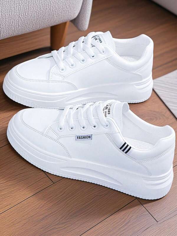 Zapatillas de deporte de PU, Zapatos deportivos de corte bajo con cordones, Zapatos casuales de estilo coreano de otoño