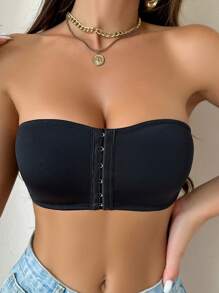 1 pièce Soutien-gorge sans bretelles rembourré pour femme, soutien-gorge sans couture confortable avec fermeture devant, noir