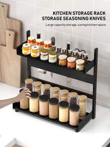 1/5 pièces Étagère de rangement pour épices et divers dans la cuisine, Porte-bouteilles d'assaisonnement de grande capacité pour armoire, Porte-baguettes, Crochets pour ustensiles de cuisine, Organisateur de papier essuie-tout et film alimentaire, Installation sans perçage, Accessoires de cuisine, Décoration d'intérieur