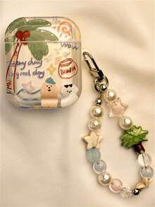 可爱卡通椰子树涂鸦小狗吊坠耳机保护套，兼容 1/2/3 Pro，软壳，兼容 4 - 椰子樹狗 - 查看 3