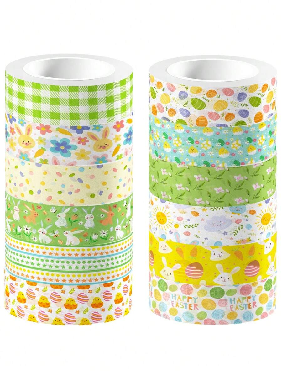 12 Rolls Easter Washi Tape, Spring Rabbit Egg Plaid Masking Tape, Colorful Flower Decorative Sticker For Spring Easter Scrapbook Journal DIY,Craft Birthday Gift - Multicolor - View 1