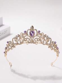 1pc European & American Style Crystal Tiara, Simple & Elegant For Bridal Wedding Dress, Veil, Birthday, Prom, Wedding Crown Costume Crown Hair Garland Headpiece - Multicolor - View 17