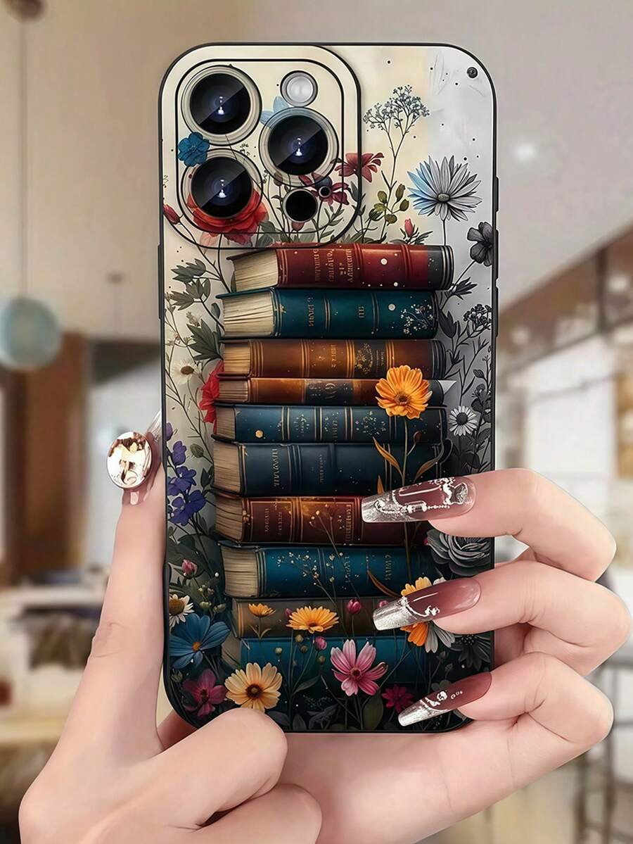 1pc Book Floral Pattern Print Phone Case, Fits All Models, Best Gift For Friends And Family, Also Suitable For Series Waterproof Shockproof Anti-Fall Scratch Resistant - Multicolor - View 1