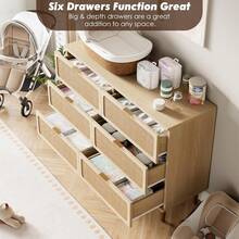 CuisinSmart Rattan 6 Drawer Dressers For Bedroom,Farmhouse Large Double Dresser With Gold Handles,Boho Chest Of Drawers With Deep Drawers For Living Room,Hallway.Oak - 橡木 - 查看 5