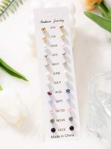 12 Pairs Fashionable Minimalist Cute Faux Pearl Round Stud Earrings Set, Jewelry Accessories For Daily Wear