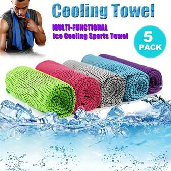 1/5-delige verkoelende handdoek (87,9 x 28,9 cm) tegen zweten, snel drogende, koele nekwikkel, zachte, ademende en verkoelende handdoek voor yoga, sportschool, golf, kamperen, hardlopen, fitness, oefeningen en meer