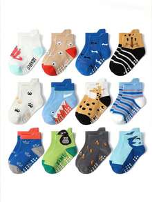 6 Pairs/12 Pairs Cartoon Star Non-Slip Toddler Socks, Breathable Baby Boy Girl Skid-Proof Socks