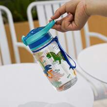 1pc 600ml/21OZ Transparent Cartoon Printed Straw Cup, 3D Anime Design Portable Plastic Water Bottle, Kids Straw Cup, Outdoor Sports Water Bottle, Picnic, Camping, School, Hiking, Travel, Gift