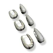 Trio Of Studded Click Drop Earrings In White Rhodium Plated - Silver - View 4