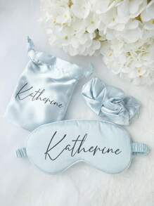 3 pièces Masque pour les yeux personnalisé avec un chouchou et un sac de rangement. Masque de sommeil monogramme personnalisé, chouchou à cheveux. Meilleur cadeau de demoiselle d'honneur, cadeau de fête de mariage. Faveur de mariage personnalisée. Ensemble de masque pour les yeux et chouchou en satin de soie imitation . Cadeau pour les demoiselles d'honneur, faveurs de mariage