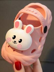 1 par de pantuflas de conejo de dibujos animados lindas para niños, suela suave, adecuadas para uso interior y exterior, sandalias para niños - Rosa - Ver 4
