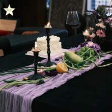 3pcs/Set Light Purple Cheese Cloth Table Runners 35x157 Inches Bohemian Sheer Lavender Cheese Cloth Rustic Transparent Tablecloth, Ideal For Wedding, Bridal Shower, Celebration, Birthday Party, Holiday, Banquet