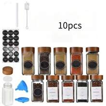 24 piezas de frascos cuadrados de madera de acacia de 40 oz para pimienta y especias, set de recipientes de vidrio para condimentos