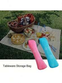 Bestecktasche, Reißverschlusstasche für Besteck aus Edelstahl, Essstäbchen, tragbare Reisetasche in Mehrfarben, wiederverwendbare Bestecktasche, perfekt für Outdoor-Reisen, Camping, Büro, isolierte Lunchbox, Lunch-Tragetasche für Frauen und Mädchen, Schulmaterial (nur Tasche, Messer und Gabel nicht enthalten)