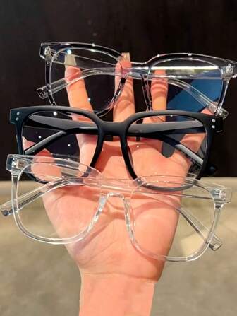 3 件装防蓝光眼镜 - 时尚方形假眼镜，修饰脸型，防射线电脑游戏眼镜，男女通用蓝光阻隔眼镜，日常百搭校园风格