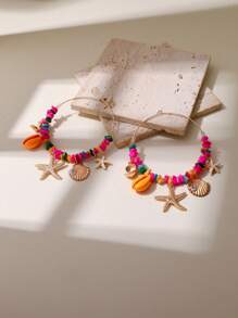 1 par de pendientes de aro bohemios con flores 3D incrustadas de colores, pendientes a juego para el casual verano o vacaciones de la mujer, colores de flores surtidos aleatoriamente