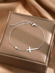 1pc Simple Cross Pendant Rhinestone Bracelet Suitable For Women Daily, Date And Party Wear - Bracelet - View 3