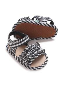 Infant Girls Cute Floral Pattern Summer Sandals, Soft Bottom Lightweight Prewalker Shoes - Black - View 1