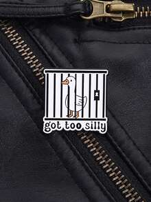 1PC "Got Too Silly" Goose In Cage Pin - Viral Angry Bird Meme Badge, Funny Animal Lockup Enamel Accessory - Black and White - View 4