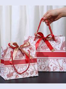 High-End Handbag With Ribbon Candy, Grocery Bag,Return Gift Bag Holiday Gift Packaging Paper Bag,Gift Bags,Printed Gift Packaging Bag, Bow Ribbon Gift Bag, Clothing Shopping Bag, Companion Handbag For Gifts,Reusable Shopping Bag,Home New Arrival Summer Cooling,Beach,Travel