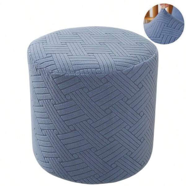 1pc Plain Round Chair Cover, Made Of Modern Polyester Sherpa Plaid Jacquard Elastic Fabric, Non-Slip & Scratch-Resistant, Suitable For Living Room Home Use