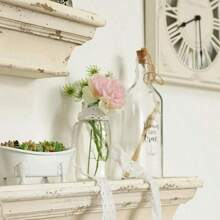 1 Piece French Vintage Country Style Wall Shelf - Natural Wood Wall Hanging Storage Shelves With Decorative Accents, Scandinavian White Home Furnishings For Living Room, Kitchen & Entrance Display Stand | Aged Wood Grain Effect | Sturdy Wooden Construction Kitchen Decor