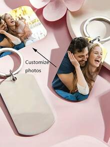 1 pieza Llavero personalizado, Fotos personalizadas, Regalo para fiestas, Patrón geométrico de acero inoxidable - Plateado - Ver 3