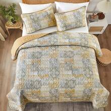3 Pieces Floral Plaid Yellow Grey Queen King California King Size Reversible Bedspread Coverlet Set For Soft Microfiber Bedding Set Pillowcase,Wedding Items,Valentines Day Home Bed Room Decor,Mothers Day Gift,All Season - Vàng Xám - Xem 2