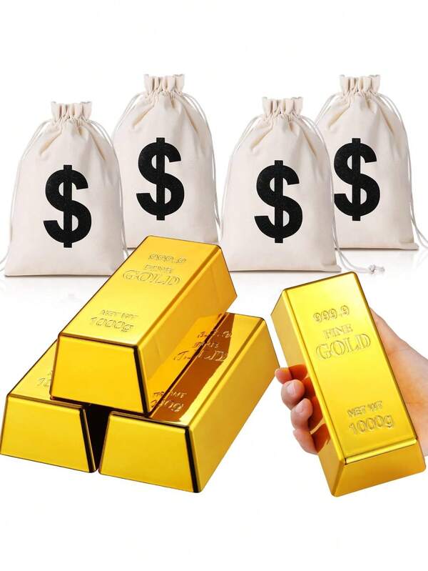 Lote de 3 piezas/6 piezas/12 piezas Caja de regalo falsa con barra de oro, caja de papel dorado con forma de lingote como favor para fiesta con tema de pirata o casino, para decoración, dulces, chocolates, juguetes, de 5.5 x 3.2 pulgadas