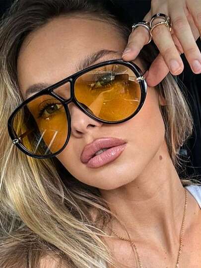 New Retro Oversized Oval Frame Fashion Glasses, Versatile, Suitable For Daily Wear, Parties, Runway, As Well As Summer Beach, Outdoor Activities And Travel.