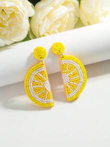 2 peças/Conjunto Brincos em Forma de Fruta com Contas Estilo Boêmio Feitos à Mão, Brincos Pendentes com Contas Artesanais na Moda para Mulheres, Adequado para Uso Diário, Férias, Festa - brincos de frutas - Visão 15