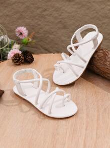 Sandalias de playa de moda 2025 de verano, cómodas y antideslizantes con puntera redonda, elástica y hebilla para niñas