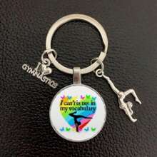 1pc I Love Gymnastics Glass Keychain Key Ring, Metal Key Chain For Men & Women, Sports Themed Gift School Letter Car Accessories Cute Goth Y2k