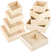 1/4pcs Unpainted Wooden Desktop Storage Box, Square Retro Small Wooden Box Crafts Storage Box, Suitable For Storage, Home Decor, Art Collection, Desktop Decor, Succulent Planter, Drawers, DIY Crafts - Multicolor - View 9