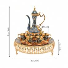 Set da tè di lusso europeo con teiera da 9,5 once, 6 tazze da 0,85 once, tazza da caffè turco, caffettiera vintage in lega di zinco e tazze, manici antiscivolo - elegante servizio da tavola per la casa o come regalo, 4 colori disponibili