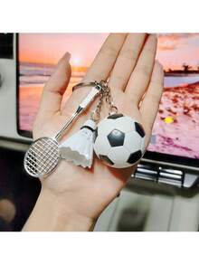 Creative Sports CP! Football Badminton Racket Keychain, Street Cool Style Unisex Bag Accessories, Couple Exclusive DIY Football Key Pendant, Holiday Gift For Friends To Wear Daily As A Commemorative Gift Halloween Accessories Teachers Day