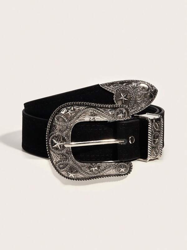 1 قطعة حزام جلد بني داكن بنمط نجمي عتيق من البولي يوريثان (PU) للسيدات، مناسب للفساتين والمعاطف والجينز والملابس الكاجوال، حزام جلد غربي متعدد الاستخدامات للاستخدام اليومي في فصل الخريف وعيد الهالوين