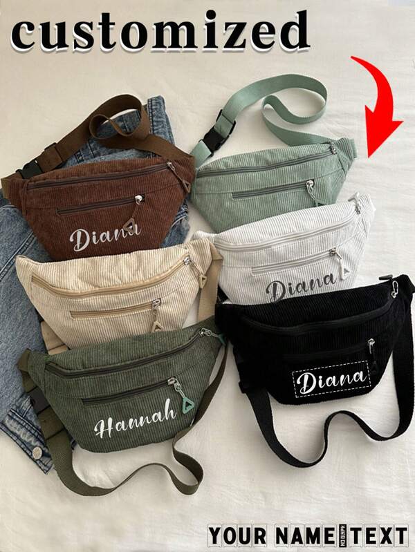 1pc Custom Waist Bag Messenger Bag, Corduroy Fashion Simple Casual Sports Chest Bag. Customized Personalized Mobile Phone Waist Bag. Women's Chest Bag Men's Waist Bag Travel Hip Bag Back To School Graduation Gift For Teachers, Friends, Classmates And Family