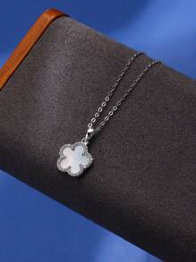 1 pieza Collar con colgante de flor de concha y trébol de 5 hojas de plata esterlina 925, joyería de lujo clásica de moda, regalo para el Día de la Madre, San Valentín